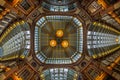 Fisheye view of interior of Leadenhall Market, The City, London, England, United Kingdom, Europe