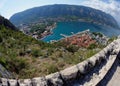 Fisheye view of Kotor town Montenegro from Castle Of San Giovanni