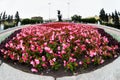 Fisheye view on monument Lenin on background flower bed square in Saint Petersburg on Lenin square Royalty Free Stock Photo