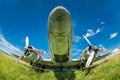 Fisheye view of the remains DC3 aircraft