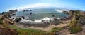 Fisheye view of rugged Central California coastline at Cambria California USA