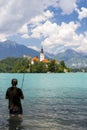 Fishin on Lake Bled in Slovenia Royalty Free Stock Photo