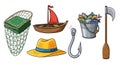 Fishing adventures begin with the right gear, vector style illustration Royalty Free Stock Photo