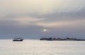 Fishing Adventures: Fisher in Small Boat at Sea in Tunisia, North Africa