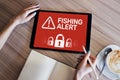 Fishing alert, Fraud, Virus, Cyber security breath detection banner on screen. Internet Information protection concept. Royalty Free Stock Photo