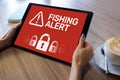 Fishing alert, Fraud, Virus, Cyber security breath detection banner on screen. Internet Information protection concept. Royalty Free Stock Photo