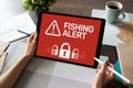 Fishing alert, Fraud, Virus, Cyber security breath detection banner on screen. Internet Information protection concept Royalty Free Stock Photo