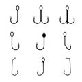 Fishing anchors hooks black icons vector illustration. Fishing hooks, fishing anchors, fishing icons. Fishing hooks and Royalty Free Stock Photo