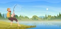 Fishing background. Outdoor background with fisherman catch big fish exact vector sport hobby picture