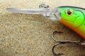 Fishing bait wobbler on a stone sandstone. Royalty Free Stock Photo