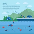 Fishing banner. Fishing concept. Fishing on the boat, flat style