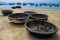 Fishing baskets on the beach Royalty Free Stock Photo