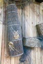 Fishing baskets made from bamboo with net Royalty Free Stock Photo