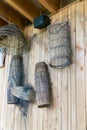 Fishing baskets made from bamboo with net Royalty Free Stock Photo