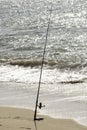 Fishing on beach, sea, ocean, alone, rod and tackle,day