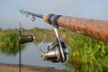 Fishing bell at the end of a fishing rod. Bells will ring when the fish is hooked Royalty Free Stock Photo