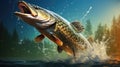 Fishing. Big pike fish jumping with splashing in water Royalty Free Stock Photo