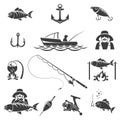 Fishing black icons vector set