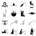 Fishing black simple icons set