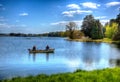 Fishing Blagdon Lake Somerset in Chew Valley at the edge of the Mendip Hills south of Bristol like painting in HDR