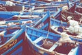 Fishing blue boats in Marocco. Lots of blue fishing boats in the