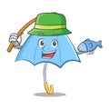 Fishing blue umbrella character cartoon Royalty Free Stock Photo