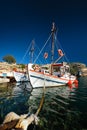 Fishing boars in harbour in fishing village of Mandrakia, Milos island, Greece Royalty Free Stock Photo