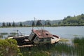 Fishing boat abandoned on shore in Reedsport, Oregon Royalty Free Stock Photo