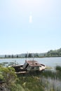 Fishing boat abandoned on shore in Reedsport, Oregon Royalty Free Stock Photo