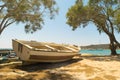 Fishing boat at Alyki beach at Paros island in Greece. Royalty Free Stock Photo