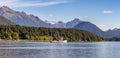 Fishing boat anchored in harbour, Sitka, AK. Pano