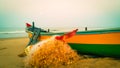 Fishing boat anchored near the sea coast,India