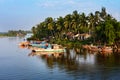 A fishing boat on the background of dawn. Hoian. Vietnam