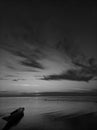 Fishing boat on the beach in black and white grayscale Royalty Free Stock Photo