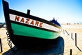 Fishing boat, beach in Nazare - Portugal