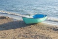 Fishing boat on the beach . Boat with oars Royalty Free Stock Photo