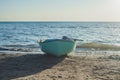 Fishing boat on the beach . Boat with oars Royalty Free Stock Photo