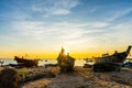 Fishing boat on beach in sunset at Bang phra Beach,sriracha chon buri,thailand Royalty Free Stock Photo