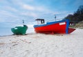 Fishing boat on the beach. Tranquil evening landscape. Royalty Free Stock Photo