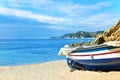 Fishing boat beached in Lloret de Mar, Spain