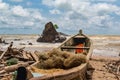 Fishing boat in a beautiful resort in Ghana Axim West Africa.