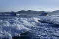 Fishing boat in a big game summer blue morning