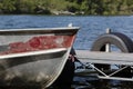 Bow of fishing boat bow tied to a dock Royalty Free Stock Photo