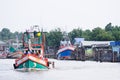 Fishing boat in brackish water canel connect to the sea.