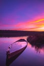 Fishing Boat on a Calm river at Sunrise Royalty Free Stock Photo