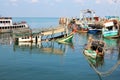 Fishing boat capsized at the pier. Royalty Free Stock Photo