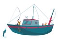 Fishing boat. Commercial fishing industry. Banner with watercraft or motor boat for fishing industry and fishermen Royalty Free Stock Photo