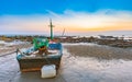 Fishing boat dock on the beach with sunset sky Royalty Free Stock Photo