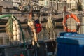 Fishing boat at a dock at Vancouver False Creek Fishermen's Wharf near Granville Island Royalty Free Stock Photo