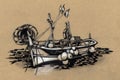 Fishing boat. drawing